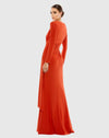 Ruched long sleeve boat neck gown - Brick