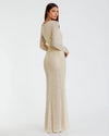 Sequin ruched long sleeve boat neck gown - Pearl