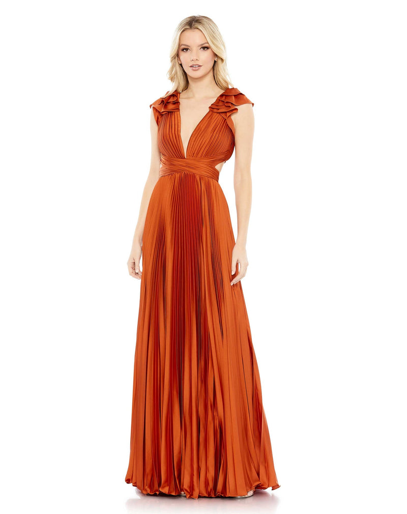 Pleated Ruffled Cut Out Gown - Sunset