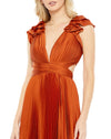 Pleated Ruffled Cut Out Gown - Sunset