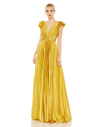 Pleated Ruffled Cut Out Gown - Sunset