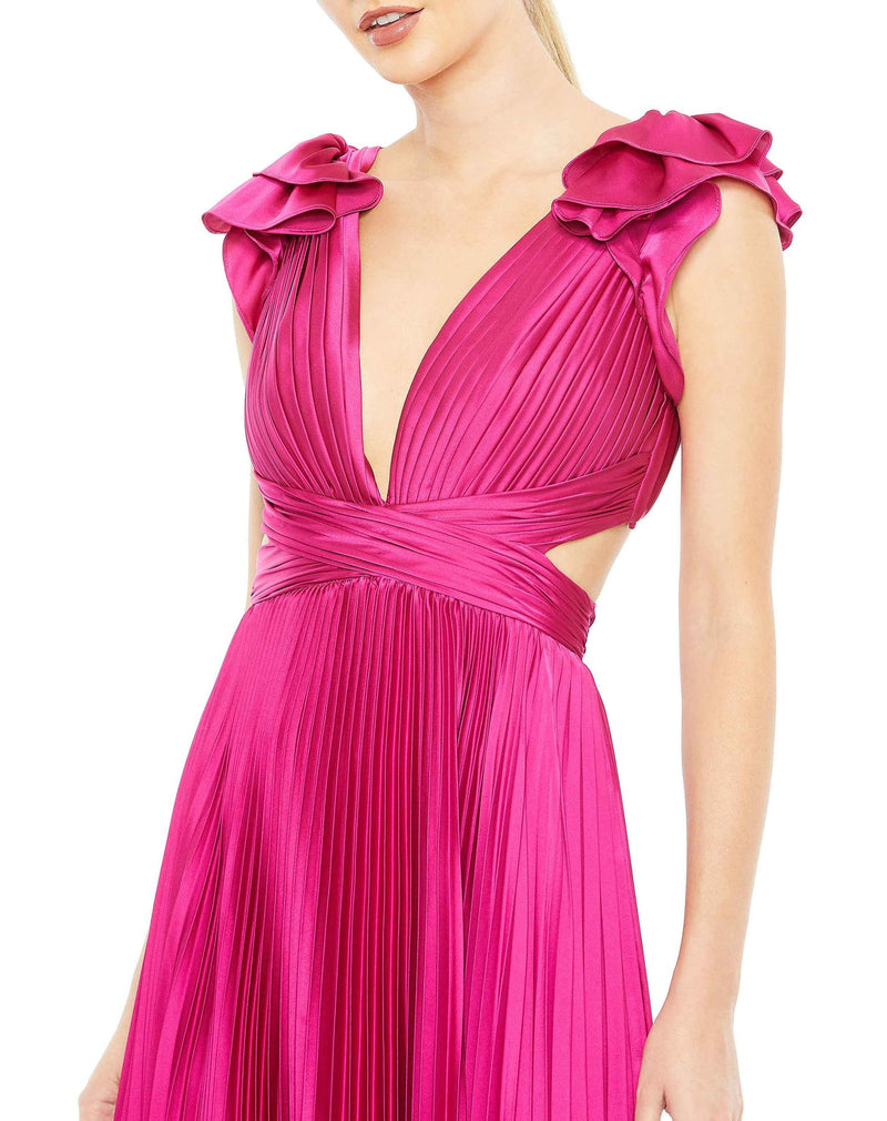 Pleated Ruffled Cut Out Gown - Sunset