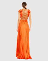 Pleated Ruffled Cut Out Gown - Sunset