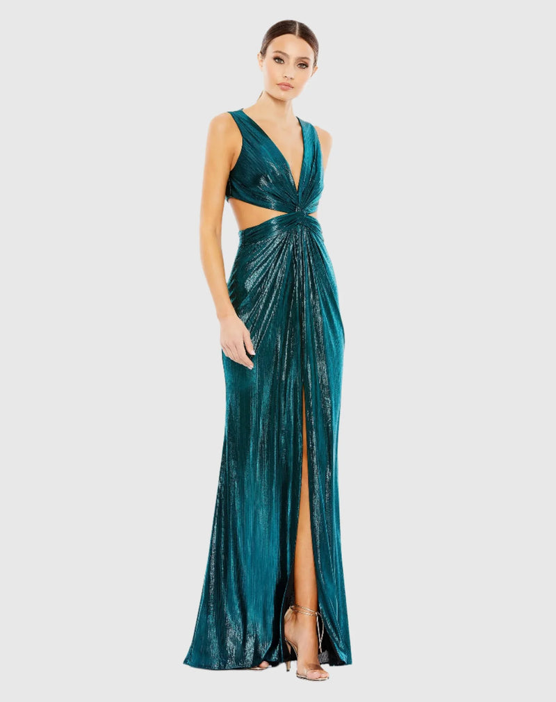 Mac Duggal #26733 Metallic Cut Out Gown Teal