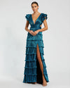 Mac Duggal, Ruffle tiered criss cross lace up gown, Blue #26740 