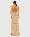 Ruffle tiered criss cross lace up gown - Gold