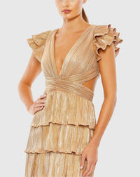 Ruffle tiered criss cross lace up gown - Gold