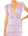 Ruffle tiered criss cross lace up gown - Purple