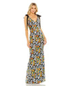 Sequin embellished floral bow detail V neck gown - Multi