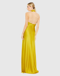 Asymmetrical criss-cross halterneck gown - Chartreuse