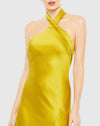 Asymmetrical criss-cross halterneck gown - Chartreuse