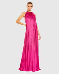 Pleated trapeze halter gown - Pink