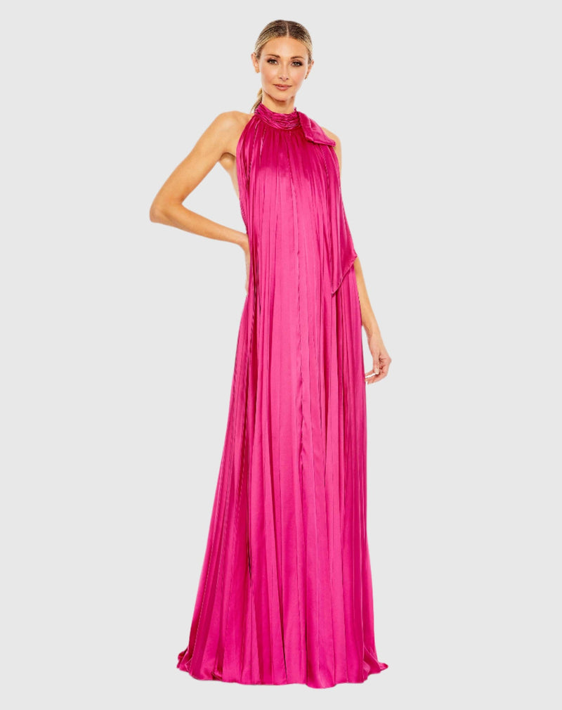 Pleated trapeze halter gown - Pink