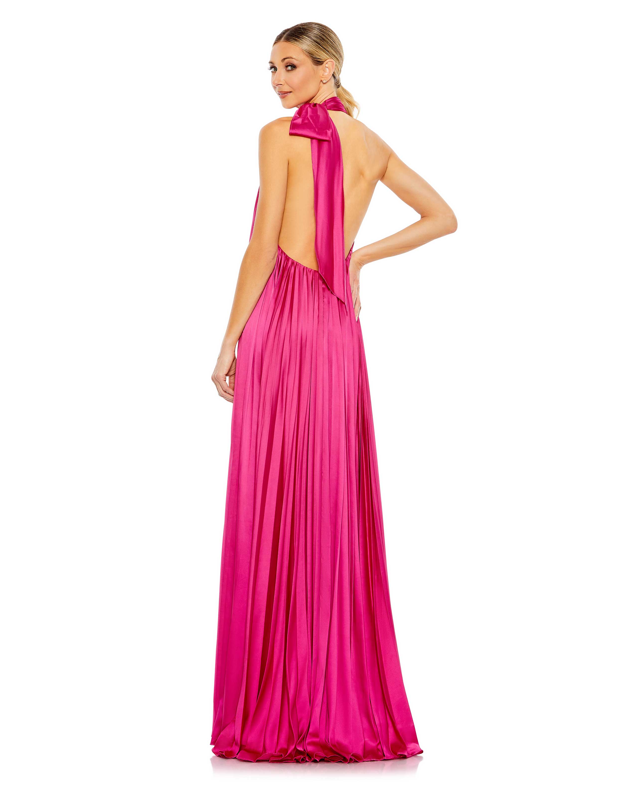 Pleated trapeze halter gown Pink