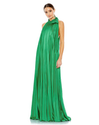 Mac Duggal #26926 Pleated trapeze halter gown - Spring Green