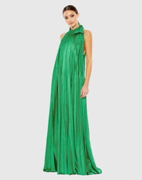 Pleated trapeze halter gown - Spring Green