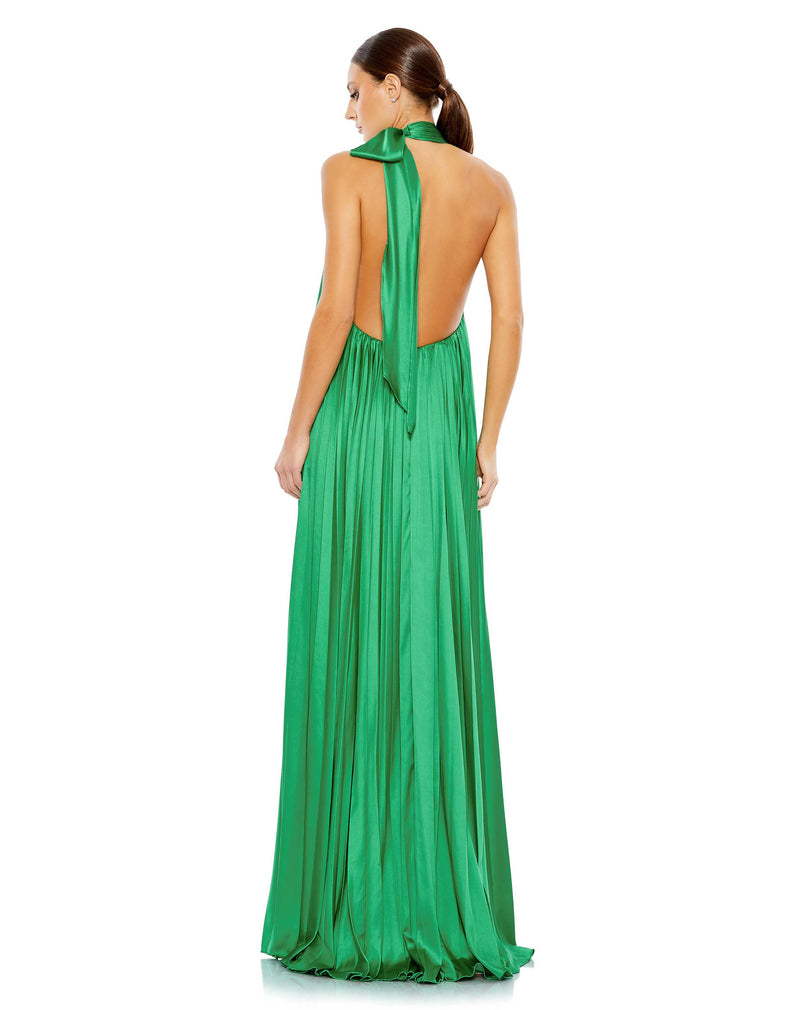 Pleated trapeze halter gown - Spring Green