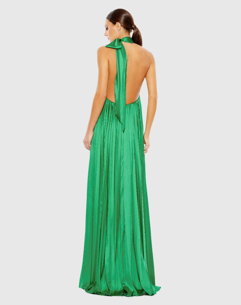 Pleated trapeze halter gown - Spring Green