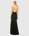 Sequin high-neck rhinestone trim column gown - Black