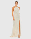 Mac Duggal, Sequin high-neck rhinestone trim column long gown, White #26943