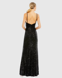 Sequin draped V neck gown - Black