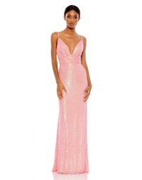 Sequin draped v neck gown - Pink