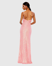 Sequin draped v neck gown - Pink