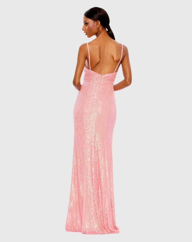 Sequin draped v neck gown - Pink