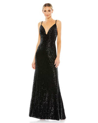 Sequin draped V neck gown - Black