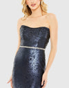 Sequin strapless rhinestone belt gown - Midnight