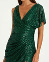 Sequin asymmetrical draped trumpet gown - Emerald Sequin