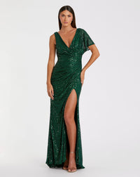 MAc Duggal,  #26988 Grecian Inspired Emerald Green Sequin Wedding Guest Dress!