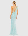 Sequin one shoulder draped back gown - Ice blue