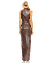 mac duggal HIGH NECK SLEEVELESS GOWN mocha back