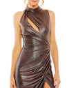 mac duggal HIGH NECK SLEEVELESS GOWN mocha close up