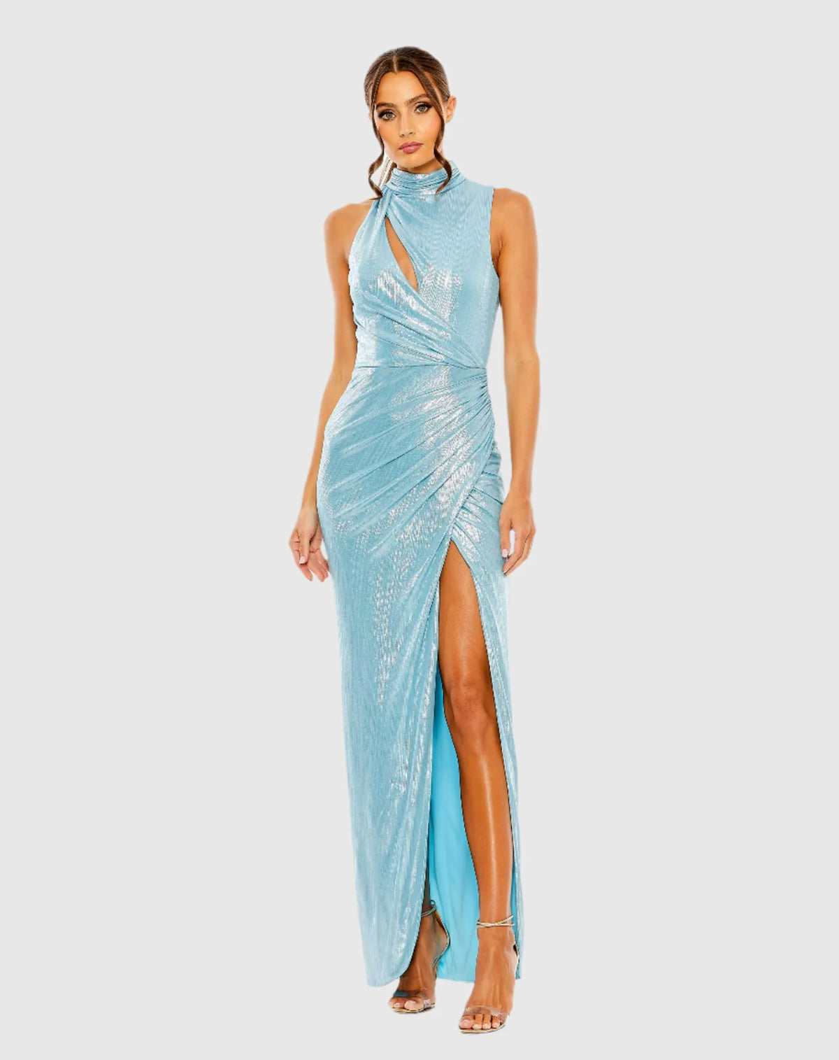 Mac Duggal, Brown High Neck Sleeveless Gown #27085 Powder Blue 