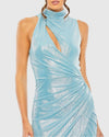 Sleeveless high-neck gathered waist sequin gown - Powder Blue