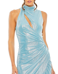 mac duggal HIGH NECK SLEEVELESS GOWN powder blue close up