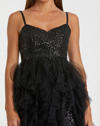 Sequin Mini High Low Ruffle Dress - Black