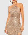 One shoulder ruched side front slit sequin gown - Lilac