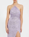 One shoulder ruched side front slit sequin gown - Lilac