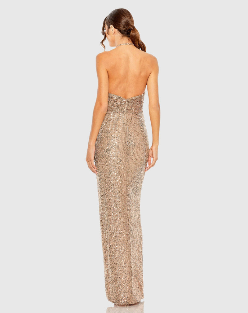 One shoulder ruched side front slit sequin gown - Lilac