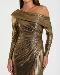 Long Sleeve Off the Shoulder Gown - Antique Gold