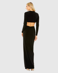 Long Sleeve Cutout Detail High Slit Gown - Black