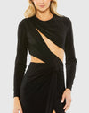 Long Sleeve Cutout Detail High Slit Gown - Black