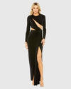 Mac Duggal #27426 Long Sleeve Cutout Detail High Slit Gown - Black