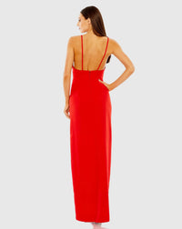 Thin strap cut-out high slit V neck gown - Red