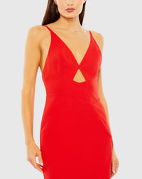 Thin strap cut-out high slit V neck gown - Red