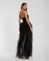 Strapless Bustier Net Gown With Spiral Ruffles - Black