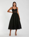 Mac Duggal #27539 Polka Dot Bustier A Line Midi Dress - Black